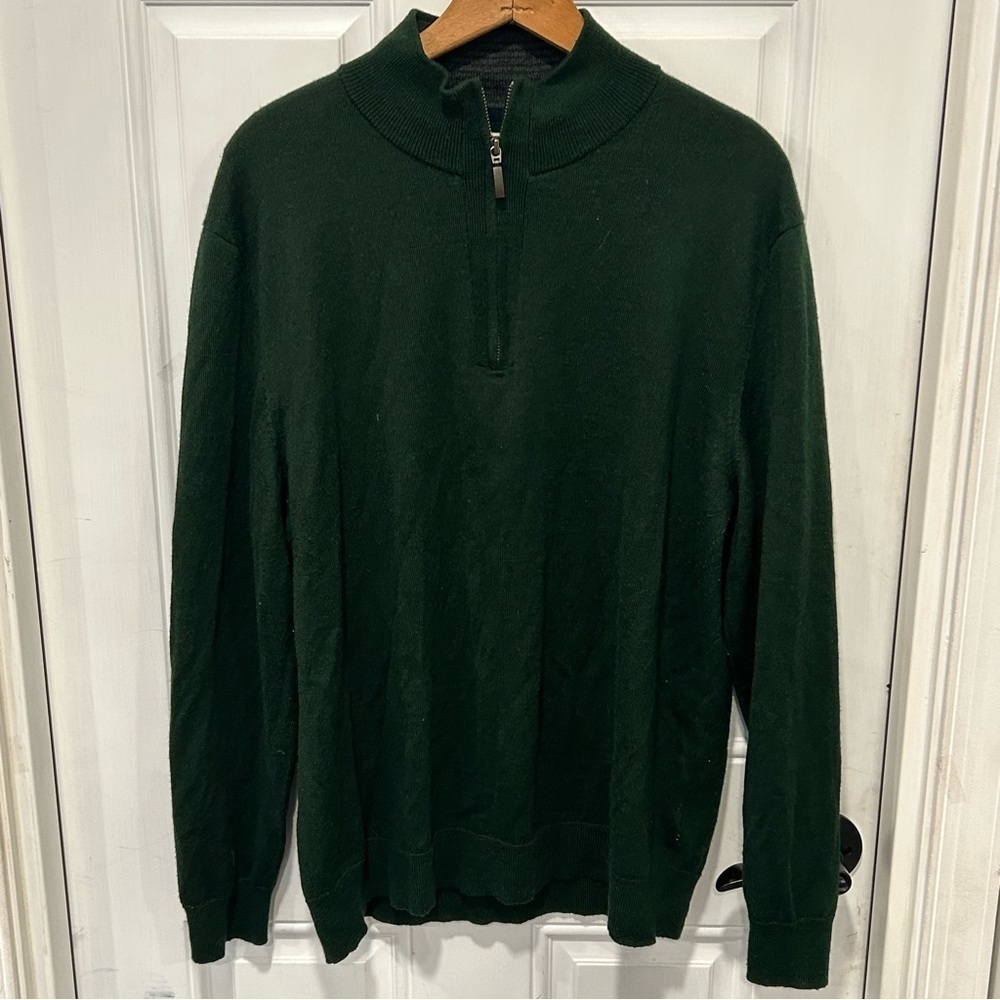 Club Room Mens Merino Wool Blend 1/4 Zip Pullover Sweater, forest green, Size XL